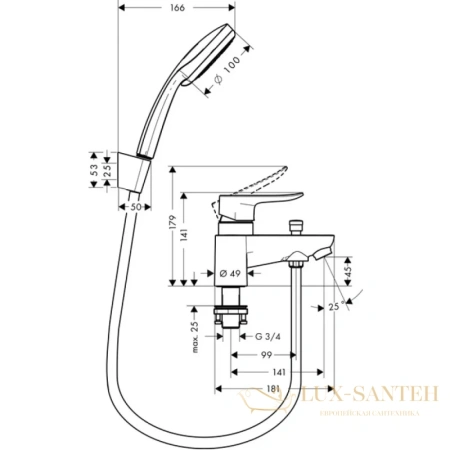 смеситель для ванны hansgrohe metris 31422000, хром