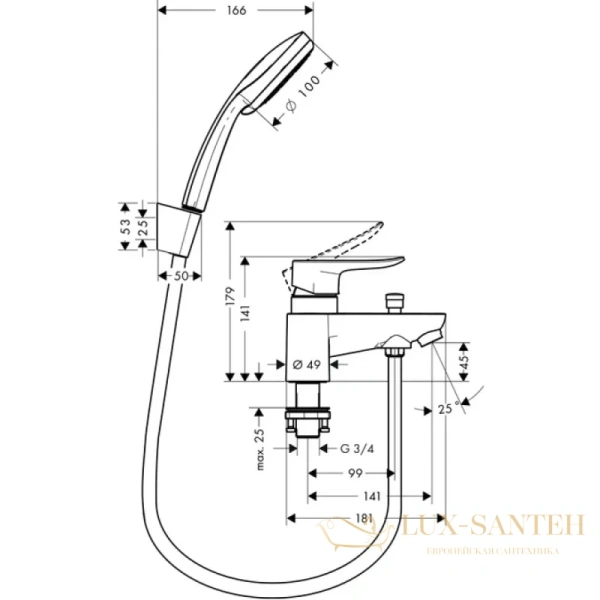 смеситель для ванны hansgrohe metris 31422000, хром