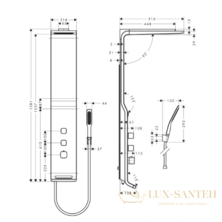 душевая панель hansgrohe raindance lift 180 2jet 27008400 внешнего монтажа, белый/хром