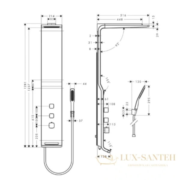 душевая панель hansgrohe raindance lift 180 2jet 27008400 внешнего монтажа, белый/хром