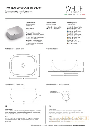 раковина прямоугольная white tao w1040701 накладная 50x42x18 см, белый глянцевый