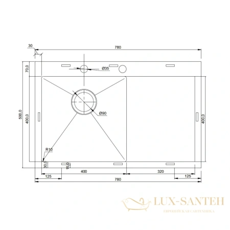кухонная мойка seaman eco marino smv-780r.b, нержавеющая сталь