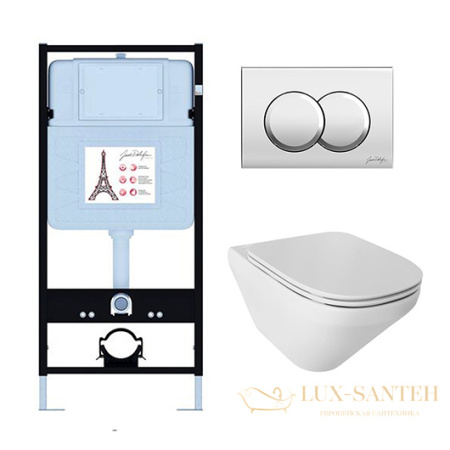 комплект jacob delafon modern life e21775ru-cp, унитаз, инсталляция, сиденье микролифт, панель смыва, хром глянцевый