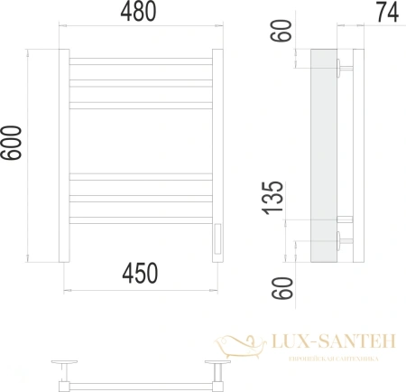 полотенцесушитель электрический terminus сицилия 4670078527622 п6 450x600 кс 9005 черный матовый