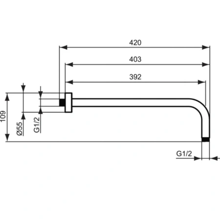кронштейн ideal standard idealrain b9445aa для верхнего душа 400 мм l1, хром
