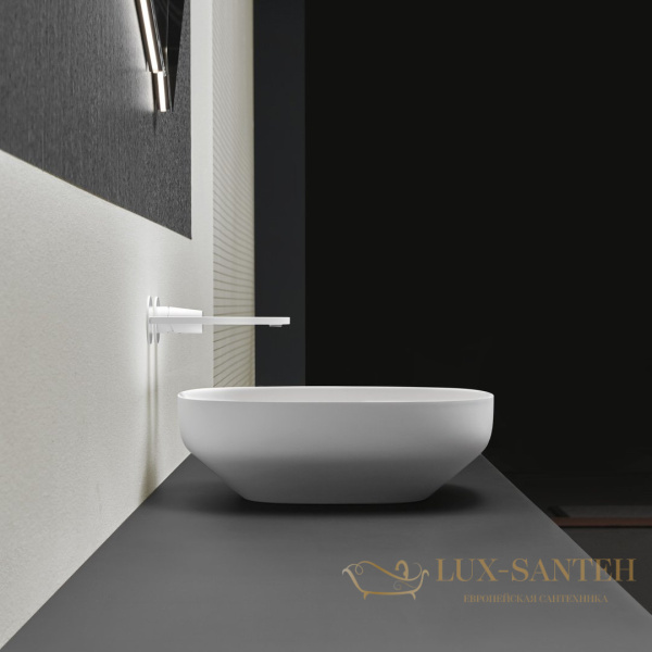 раковина накладная antonio lupi ago, ago3, 50х45 см, без перелива, с донным клапаном (хром), из материала: flumood, белый глянцевый