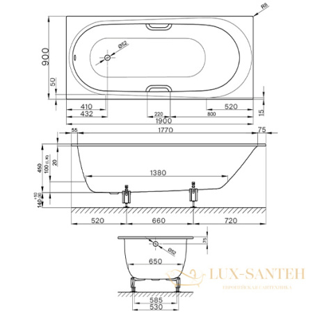 ванна bette comodo 1252-000 plus 1900х900 мм шумоизоляция, антигрязевое покрытие, белый
