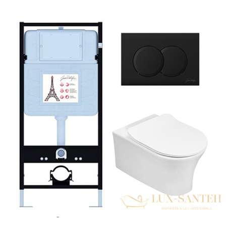 комплект jacob delafon aleo e21731ru-bl, унитаз, инсталляция, сиденье микролифт, панель смыва, черный матовый