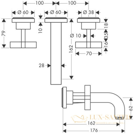 смеситель всраиваемый для раковины, axor citterio, 39313000, с донным клапаном (внешняя часть), хром