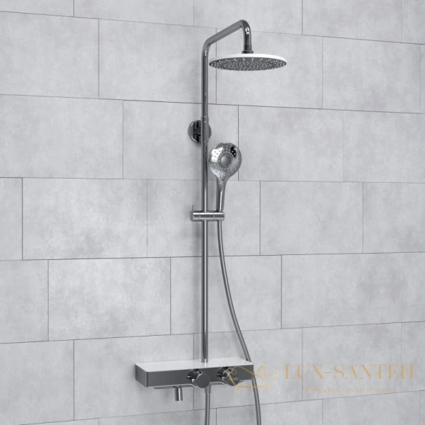 душевая система wasserkraft aller a113.067.101.ch thermo 225 мм, хром/белый