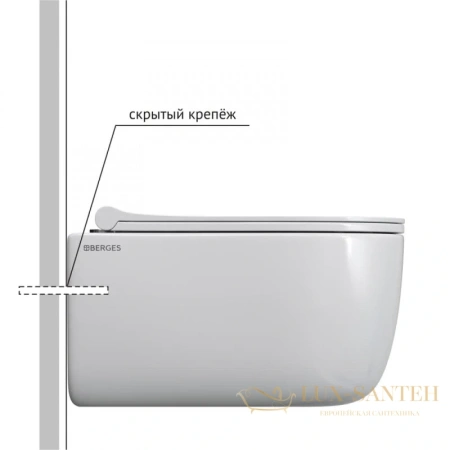 комплект: подвесной унитаз berges ego 047215 + система инсталляции berges novum l5, белый, клавиша soft touch черная