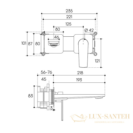 смеситель для раковины встраиваемый aqueduto linha lin0445, со встроенной частью, оружейная сталь