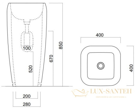 раковина напольная пристенная cielo shui shfreep ag, 400x400x850h мм, без отверстия под смеситель, без перелива в комплекте с сифоном и креплением, вы