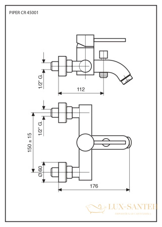 однорычажный смеситель emmevi piper 45001/cr для ванны без набора для душа, хром