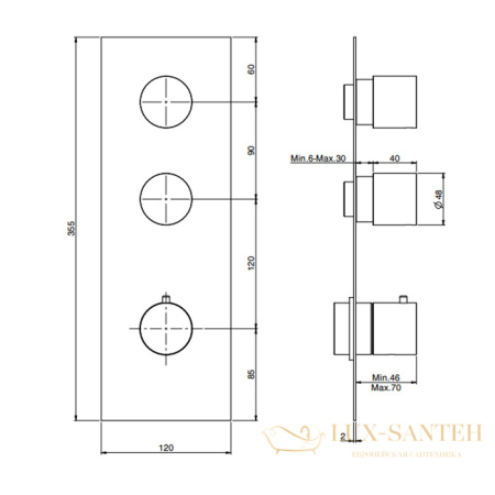 термостат для душа встраиваемый fima carlo frattini spillo steel, f3089x2inox, на 2 выхода, внешняя часть, inox