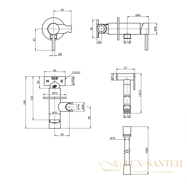 гигиенический набор со встроенным смесителем aquame siena aqm6217bn, никель брашированный