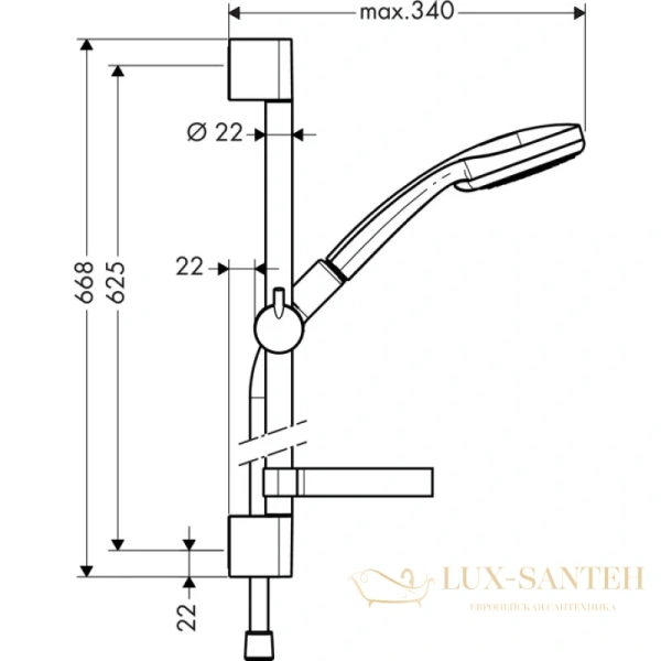 душевой гарнитур hansgrohe croma 100 27776000 ecosmart, хром