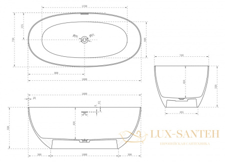 ванна свободностоящая из искусственного камня abber stein as9624-1.6, 160х75х55h см, белый матовый 