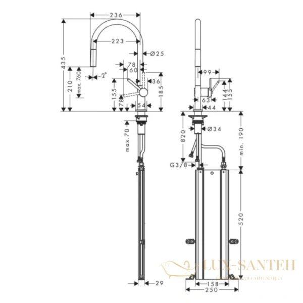 смеситель для кухни hansgrohe talis m54 72803800 сталь