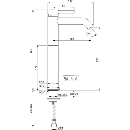 смеситель ideal standard ceraline bc269xg для раковины без донного клапана, черный матовый