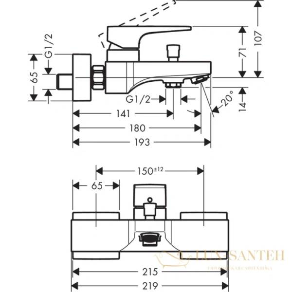 смеситель для ванны hansgrohe metropol 32540000, хром