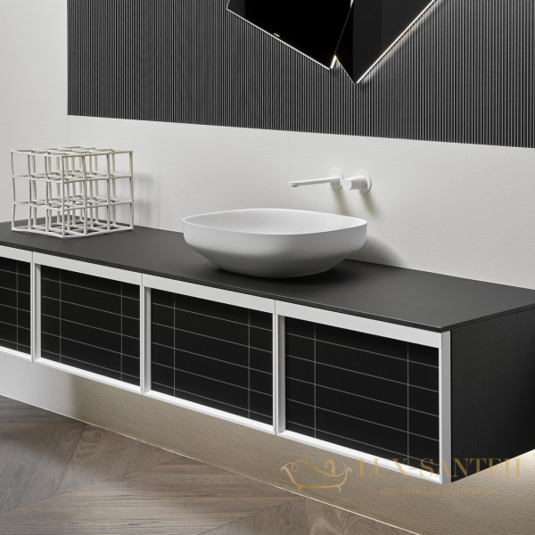 раковина накладная antonio lupi ago, ago3, 50х45 см, без перелива, с донным клапаном (хром), из материала: flumood, белый глянцевый