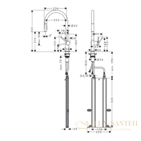 смеситель для кухни hansgrohe talis m54 72801000 с вытяжным душем, хром