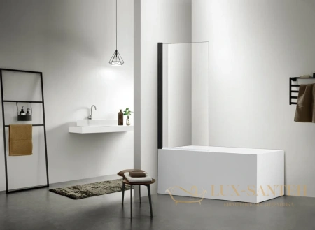 шторка на ванну aquatek aq del sba 08015bl, одноэлементная, поворотная 800x1500 профиль черный, стекло прозрачное