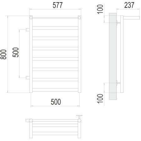 полотенцесушитель водяной terminus хендрикс 4670078531582 с полкой п8 500х800 с боковым подключением 500 слева