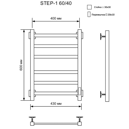 полотенцесушитель электрический кабельный ника step-1 60/40 u, хром