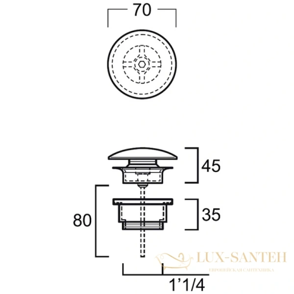 донный клапан simas plce nero matt, черный матовый