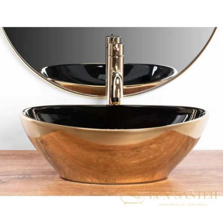 раковина rea sofia rea-u4527 41х34,5 см, золотой/черный глянец