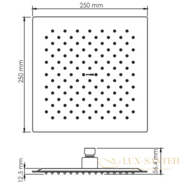верхний душ wasserkraft abens a255 250 мм, черный матовый