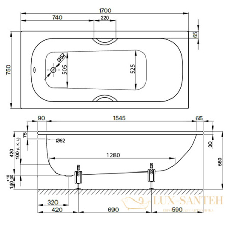 ванна bette form 2947-000 ad 1700х750 мм шумоизоляция, белый