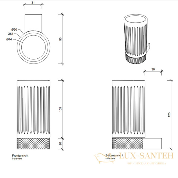 стакан для зубных щеток подвесной decor walther club wmg 0857482, прозрачное стекло/золото матовое
