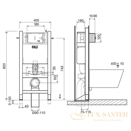 инсталляция oli expert evo plus sanitarblock 014092 для подвесного унитаза самонесущая, высота 820 мм, механика