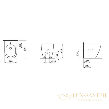 биде напольное laufen lua 8.3208.1.000.302.1, 520*360 мм, 1 отверстие для смесителя, белый глянецевый