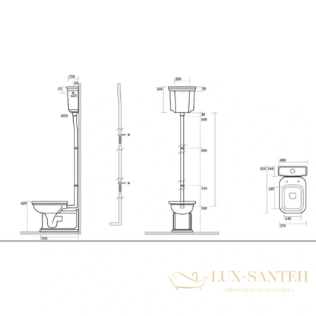 сливная труба kerasan waldorf 757391 для высокого бачка (труба из 3 частей), золотой