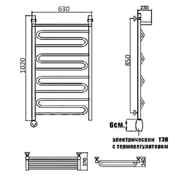 полотенцесушитель электрический ника curve лz вп 100/60 левый тэн, цвет хром