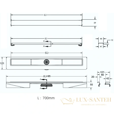 душевой канал berges c1 brise 090032 700 мм, матовый хром