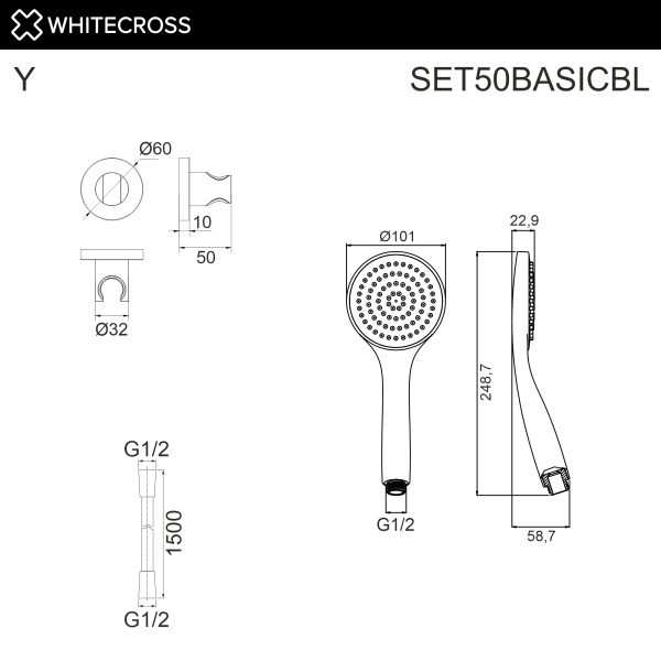 душевой набор whitecross, set50microbl черный матовый