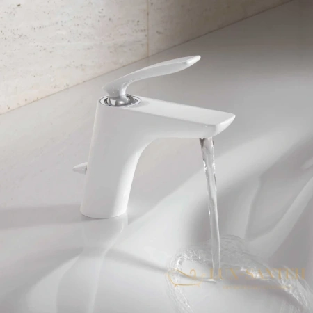 смеситель для раковины kludi balance white 520239175 с донным клапаном, хром/белый