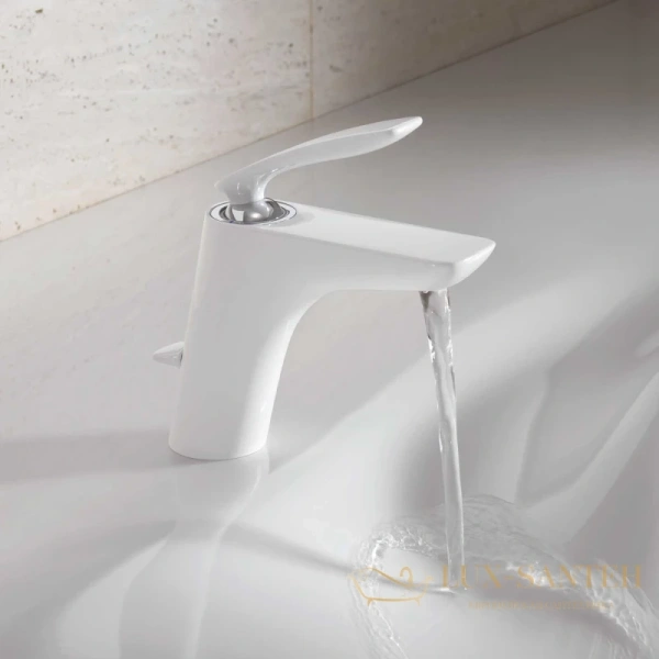 смеситель для раковины kludi balance white 520239175 с донным клапаном, хром/белый