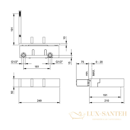 смеситель из стены для раковины fantini ak/25, 48p5t113b, наружная часть, matt gun metal pvd