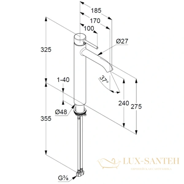 смеситель для раковины kludi bozz 382863976 без донного клапана, черный матовый