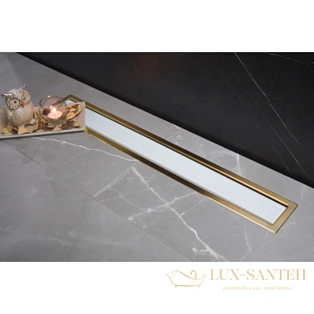 душевой канал bettoserb confluo premium white glass gold line 13100122 650 мм, белый глянец/золотой, золотой/матовый хром