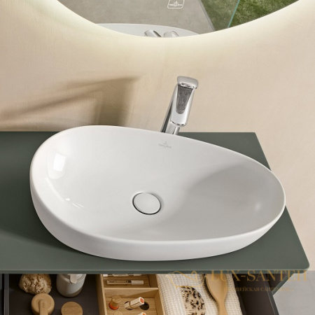 раковина накладная villeroy&boch antao 4a7465r1, 65x40x14,6 cм, ceramicplus, без перелива, белый глянцевый
