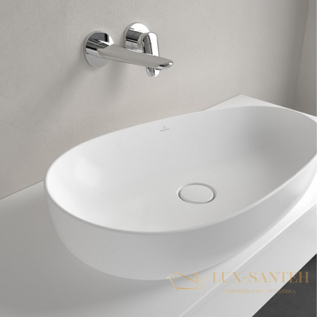 раковина накладная villeroy&boch antao 4a7465rw, 65x40x14,6 cм, stone white ceramicplus, без перелива, белый матовый
