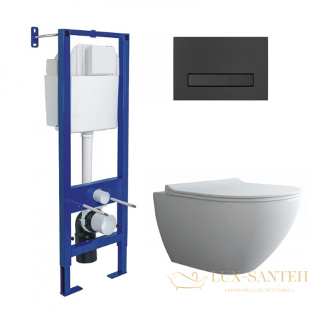 комплект berges 043354: подвесной унитаз puma xl с системой инсталляции atom 410 и панелью смыва, черный матовый