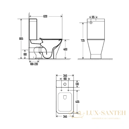 унитаз напольный безободковый aquame aqm1005, в комплекте c сиденьем softclose, горизонтальный выпуск, белый глянцевый